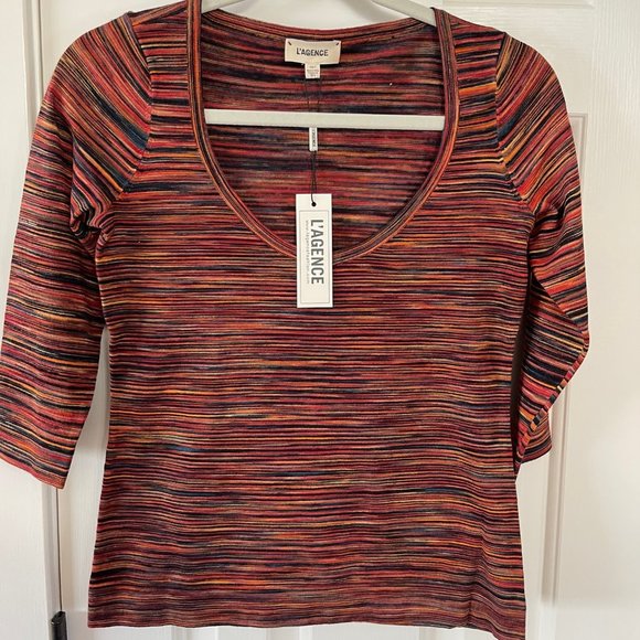 L'Agence 3/4 Sleeve Wide Neck Multi Space Dye Top Shirt Size XS - Picture 1 of 6